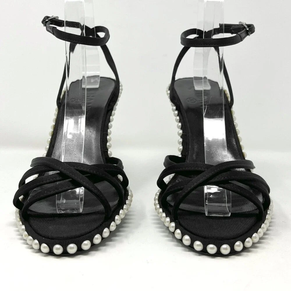 Chanel 2004 Vintage Heels‎ Black Satin Pearl 38.5 Y2K Karl Lagerfeld - Picture 4 of 10